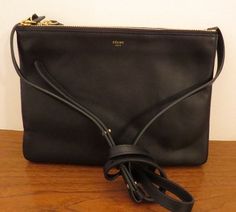 Celine Trio Large Leather New Authentic Crossbody Black Handbag Tote #Celine #MessengerCrossBody Celine Trio, Dream Accessories, Black Handbag, Black Crossbody, Black Handbags, Large Black, Cross Body Handbags