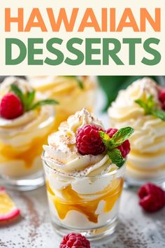 small desserts with raspberries and whipped cream