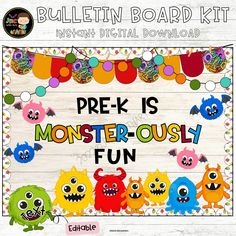 the bulletin board kit includes monstery fun and printables for students to use