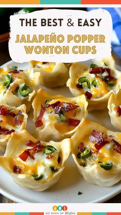 the best and easy jalapeno popper wonton cups on a white plate