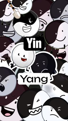 a bunch of cartoon faces with the words yin on them