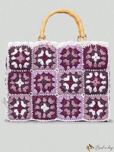 Bird in Bag - Double-Handle Woven Luggage Bag Purple Rectangular Bags With Adjustable Handle, Rectangular Purple Crochet Bag For Travel, Purple Rectangular Crochet Travel Bag, Rectangular Purple Crochet Travel Bag, Multicolor Rectangular Shoulder Bag With Bamboo Handle, Purple Rectangular Bag With Top Carry Handle, Purple Top Handle Bag With Leather Handles, Large Capacity Purple Rectangular Bag, Purple Rectangular Crochet Shopping Bag