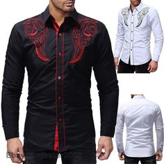 Mens Western Cowboy Shirt Long Sleeve Retro Embroidery Casual Buttons Down Shirt     Color:White Black Size: M-3XL Material: Polyester Condition: New with top quality Payment： We only accept PayPal , safe and fast of both of us! Shipping: Items will shipped out within 1 business days upon payment received.  Economy Int'l Shipping (Free) Standard Int'l Shipping (6.99~19.99) US/AU 10-15 Working days 7-15 Working days UK 10-20 Working days 7-15 Working days Other countries 10-25 Working days 10-20 Western Dress Shirts, Long Sleeve Dress Shirts, Business Dress Shirts, Retro Embroidery, Mens Western, Cowboy Shirt, Slim Fit Casual Shirts, Casual Long Sleeve Shirts, 2018 Fashion