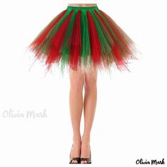 Olivia Mark - Candy-Colored Multi-Hued A-line Wedding Skirt with Puffiness – Vibrant Colored Underskirt Green Tulle Skirted Bottoms, Green Tulle Flared Skirt, Red Tiered Skirt For Costume Party, Festive Fitted Green Skirt, Red Full Skirt Petticoat For Party, Festive Red Flared Skirt, Green Flared Mini Skirt For Party, Green Tiered Tulle Skirt, Green Tulle Skirt For Party