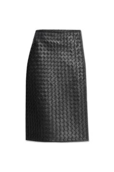 100% Lamb skin Luxury Black Leather Skirt, Designer Fitted Leather Skirt, Modern Leather Pencil Skirt, Luxury Leather Skirt, Designer Leather Skirt For Work, Dark Green Skirt, Bottega Veneta Intrecciato, Black Leather Skirts, Leather Pencil Skirt