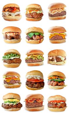 a bunch of hamburgers that are all over the place