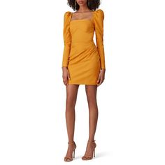 Yellow stretch taffeta (60% Polyester, 33% Nylon, 7% Elastane). Sheath. Long sleeves. Square neckline. Hidden center back zipper closure. Fully lined. 33" from shoulder to hemline. Imported. Rent The Runway, Closet Designs, Square Necklines, Dress First, Yellow Dress, Square Neckline, Victorious, Mini Dress, Zipper