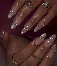 Enchanted Garden Nails, White French Nails, Aura Nails, Korean Nails, White Nail Designs, Nail Swag