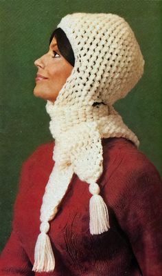 Crochet this fashionable cap with our vintage pattern! The Choker'd Scarf Cap was a trendsetter in the 50's, and is just as stylish now! Mary Maxim Starlette Orlon was used originally, a worsted-weight yarn with 280 yds per skein. Please note that yardage may have changed. Choose from our amazing selection of worsted-weight yarns! You'll also need a crochet hook size U.S. K-10.5 (6.5 mm). This is a downloadable (nonpaper) pattern. For questions about yarn requirements, please contact us. After y Retro Crochet Hat One Size For Winter, Retro One-size Crochet Hat For Winter, Retro Winter Hat One Size, Retro Yarn Beanie Hat, Retro Winter Crochet Hat Made Of Yarn, Retro Crochet Beanie Hat For Winter, Retro Crochet Hat In Yarn, One Size, Retro Crochet Hats Made Of Yarn, Vintage Fitted Beanie Hat