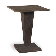 an old wooden table with a square base on it's pedestal, isolated against a white background