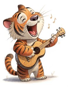 a cartoon tiger playing a guitar and singing