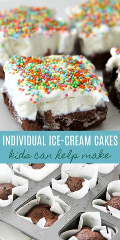 individual ice - cream cakes with chocolate and sprinkles