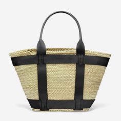 This elegant extra large basket easily fits anything that is possibly needed to head to the beach or pool.Â This elegant summer staple is handwoven in Morocco from 100% natural palm leaves.Â A clean raw edge leather harness securely holds the body of the bag and extends into two comfortable and luxurious tubular handles allowing it to be carried by hand or over the shoulder.   Please note that each basket is made by hand by artisans making each basket unique and slightly different. The top and b Natural Baskets, Large Basket, Leather Harness, Large Baskets, Luxury Packaging, Summer Staples, Children In Need, Palm Leaves, Raw Edge