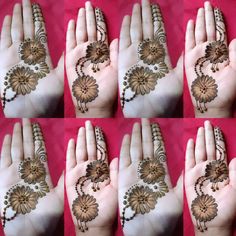 several pictures of hands with henna designs on them