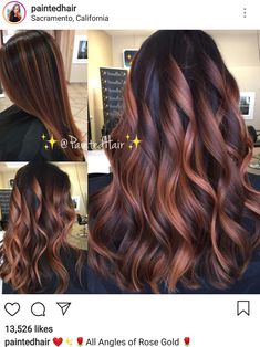 Dark Brown Hair With Red And Blonde Highlights, Tiger Eye Hair Color, Highlights For Dark Brown Hair, Highlights For Brunettes, Summer Hair Highlights, Brunette Hair With Highlights, Brunette Balayage Hair, Red Highlights