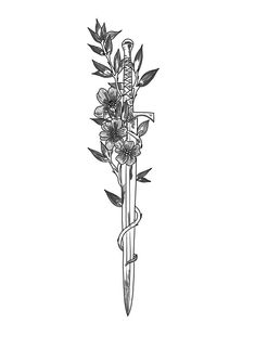 Swords Spine Tattoo, Swords Back Tattoo, Dager Tattoos For Women, Knife With Flowers Tattoo, Dagger With Flowers Tattoo, Floral Dagger Tattoo, Dager Tattoos, Feminine Dagger Tattoo, Line Tattoo Ideas