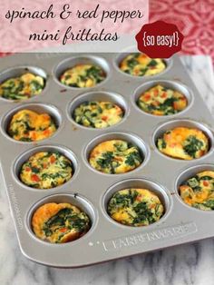 a muffin tin filled with mini frittatas