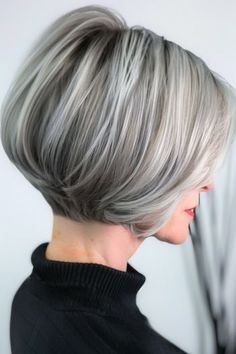 Silver Stacked Bob Hairstyle For Women Over 50. Haircuts Over 60 Over 60 Hairstyles, Gray Bob Hairstyles, Gray Hairstyles For Women, Hairstyle For Women Over 50, Gray Bob, Grey Hairstyles, Grey Bob Hairstyles, Pepper Hair, Gray Hairstyles