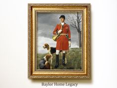 a painting of a man in uniform with two dogs