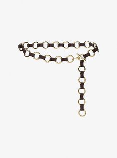 Crafted from polished metal rings and leather links, this jewelry-like belt will add a bit of bohemian flair to any look. We especially like it slung low on the hips over a louche dress. Link Belt, Metal Rings, Metal Chain, Chain Link, Women's Accessories, Gold Tones, Michael Kors, Women Accessories, Luxury Fashion