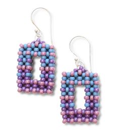 Beaded Earrings - Inspired by the colorful geometrics of Bauhaus artist Wassily Kandinsky, these lightweight drop earrings feature softly-textured glass beads, individually handwoven to create bold shapes. Available in four pleasing colorways: Sky, Sunrise, Denim and Plum Blue. Oxidized sterling ear wires. Square Bead Earrings, Sky Sunrise, Artful Home, Square Bead, Wassily Kandinsky, Glass Texture, Ear Wires, Beaded Earrings, Plum