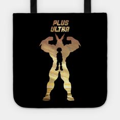 a black tote bag with an image of a man in the form of a wrestler