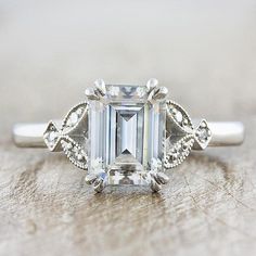 Emerald Cut White Sapphire Engagement Ring Lab Created Diamond Rings, White Sapphire Engagement Ring, Emerald Cut Engagement, Engagement Rings Affordable, Silver Engagement Ring, White Sapphire Ring, Buying An Engagement Ring, Cvd Diamond, Emerald Engagement Ring Cut