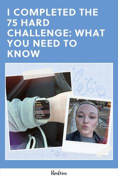 a woman with an apple watch on her arm and the text, i completed the 75 - year challenge what you need to know