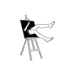 a woman laying on top of an easel with her feet up and legs down