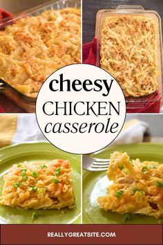 cheesy chicken casserole collage with text overlay