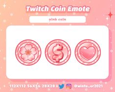 pink coin emote with hearts and flowers on it