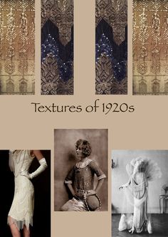 1920s was all about jazz and sass. The Flapper style was in trend, Fabrics like Silk, Georgette, Rayon and Knits were used. Dresses had detailing of beads, tassels, fringes, Egyptian Assuit Fur and feathers, Lace and satin, crochet , Ornamentation 1920s Cabaret, Speakeasy Fashion, 1920s Fabric, Playground Party, 1920s Halloween, Beads Tassels, Art Deco Artists, Fashion Trend Board, Textiles Sketchbook