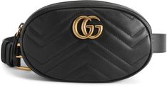 Gucci GG Marmont Belt Bag Matelasse Black Formal Gucci Bags With Logo Plaque, Gucci Marmont Belt, Gucci Marmont, Gucci Gg Marmont, Gg Marmont, Chain Belt, Gucci Handbags, Black Hardware, Belt Bag