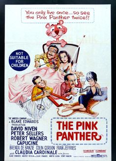 a movie poster for the pink panther starring actors from left to right david niven, david