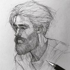 a pencil drawing of a man with a beard