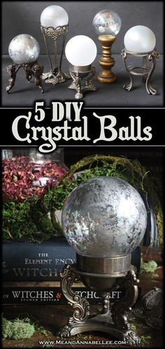 an assortment of antique glass and metal objects with the title 5 diy crystal balls