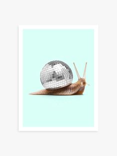 a snail with a disco ball on its back