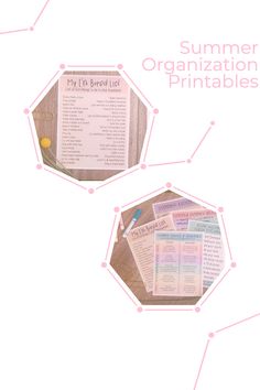 the printables for this summer organization are shown in three different colors and sizes