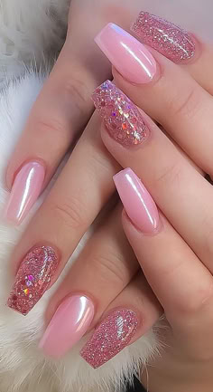 Nail Design Glitter, Pink Nail Art, Her Nails, Glamorous Nails, Pink Nail Polish, Nails 2020, Pink Nail Designs, Nail Designs Glitter, 2020 Trends