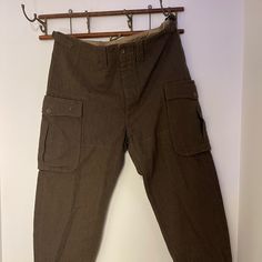 Please Note The Pants Has Been Cut The Inseam Is 28” Except That Perfect Condition Even No Wear Brown Trousers With Patch Pockets, Khaki Full-length Pants With Welt Pockets, Khaki Full Length Pants With Welt Pockets, Full Length Khaki Pants With Welt Pockets, Vintage Brown Bottoms With Cargo Pockets, Fitted Brown Bottoms With Patch Pockets, Brown Bottoms With Patch Pockets, Vintage Brown Bottoms With Side Pockets, Full Length Workwear Breeches With Pockets