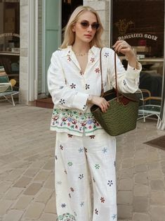 TAVIMART - Holiday Embroidery Floral Shirts Women Blouses Suit Tops Two Piece Sets with Button 2024 Summer Vintage Elegant Woman Pant Suit Size Detail: NOTE: Please compare the detail sizes with yours before you buy ( 1Inch=2.54cm 1cm=0.39inch) Size(cm) XS Length 63 . Bust 106 . Sleeve 48. Shoulder 58. Pants 98. Waist 70 . Hip 96. S Length 64 . Bust 110 . Sleeve 49. Shoulder 59. Pants 99. Waist 74 . Hip 100. M Length 65 . Bust 114 . Sleeve 50. Shoulder 60. Pants 100. Waist 78 . Hip 104. L Length White Floral Embroidery Sets For Vacation, Casual Embroidered Sets For Vacation, Cotton Long Sleeve Set With Geometric Embroidery, Cotton Sets With Geometric Embroidery And Long Sleeves, Embroidered Long Sleeve Sets For Summer, Cotton Set With Geometric Embroidery And Long Sleeves, White Embroidered Vacation Sets, Floral Embroidery Long Sleeve Sets For Workwear, White Button-up Sets For Spring