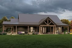 this is a computer rendering of a house in the country side with porches and covered patio