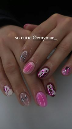 Funky Nails 2023, Cool Nail Inspo Short, Abstract Valentines Nails, Fun Easy Nails, Funky Nails Short, Funky Nail Ideas, Summer Red Nails, Summer Nail Colors