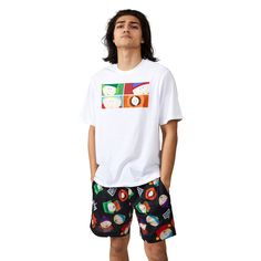 Step into the animated world of South Park with this men's t-shirt and lounge shorts set. The white t-shirt features a grid showcasing Kyle, Stan, Cartman, and Kenny, while the black lounge shorts boast an all-over print of the iconic characters. Crafted from comfortable polyester French terry for the shorts and a blend of cotton and polyester materials for the tee, this 2-pack set ensures both style and ease. Machine washable on cold with like colors and tumble dryable on low heat, this officia Casual White Graphic Print Shorts, White Graphic Print Shorts For Loungewear, White Relaxed Fit Shorts With Graphic Print, South Park Clothes, South Park Pajamas, South Park Shirt, South Park Mexican Shirt, Cartman And Kenny, Loungewear T-shirt With Character Print, Short Sleeve