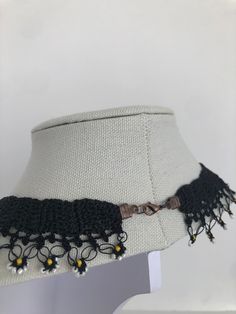 Black Bohemian Crochet Jewelry, Black Crochet Bohemian Jewelry, Handmade Lace Jewelry For Gifts, Adjustable Crochet Beaded Necklace For Festivals, Elegant Adjustable Crochet Jewelry, Delicate Handmade Adjustable Choker, Handmade Delicate Adjustable Choker, Adjustable Crochet Beaded Necklace For Gift, Adjustable Crochet Flower Necklace