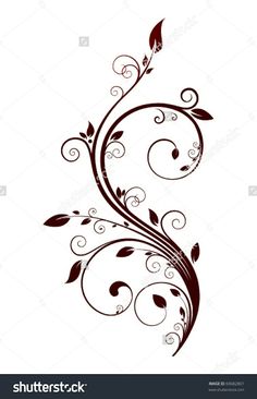 a black and white floral design with swirls on the bottom, in an elegant manner