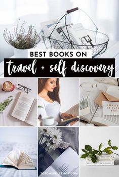 the best books on travel and self discovery are in this collage with text overlay