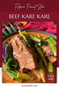 a plate with meat and vegetables on it, in front of a red background that says happy