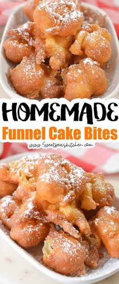 homemade funnel cake bites with powdered sugar on top