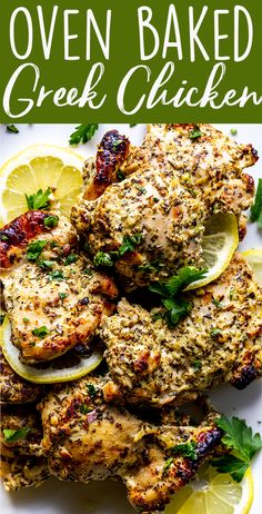 oven baked greek chicken with lemons and herbs